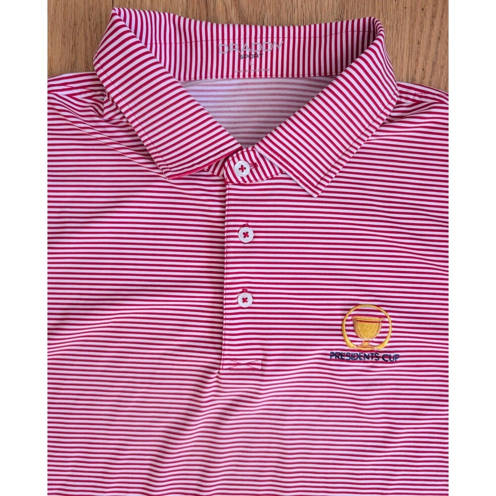 B Draddy Sport Polo Men’s Large Presidents Cup Glen Flora Golf CC Red Striped